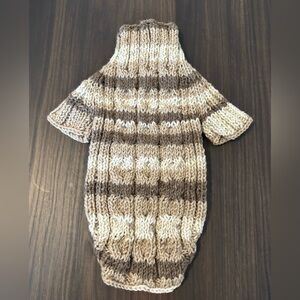 Brown and White Handmade Knitted Dog Sweater - Size S